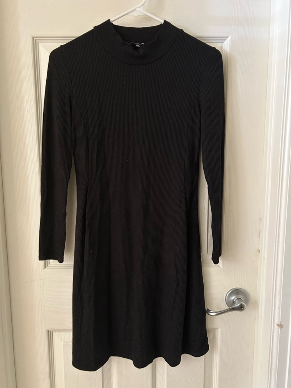 Madewell Black Ribbed Long-Sleeve Mock Neck Dress